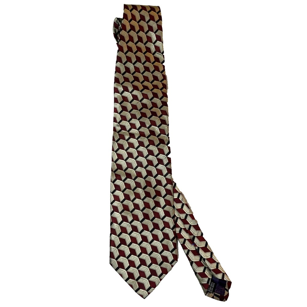 Roberto Villini Geometric Tie 100% Seta Silk Mens Silver Vintage Necktie Italy